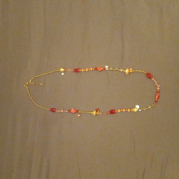 Chico's Gold adjustable necklace with pink and gold beads - Picture 1 of 6